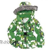 Bornino zöld kocka mintás, szőrmés Kapucnis téli kabát