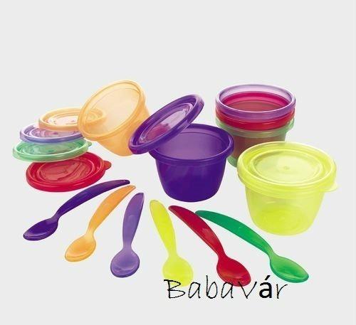 Ételtároló edénykék tetővel és kanalakkal Ételtároló edénykék tetővel és kanalakkal