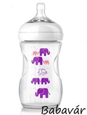 Avent Natural műanyag cumisüveg 260 ml rózsaszín elefántos Avent Natural műanyag cumisüveg 260 ml rózsaszín elefántos