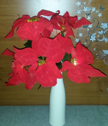 Karácsonyi dekor: Ledes mikulásvirágcsokor vázában