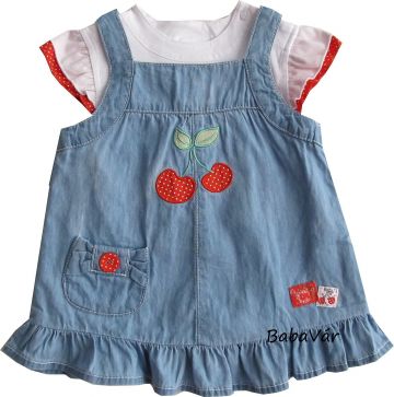 Schnizler kétrészes cseresznyés farmer kislány ruha