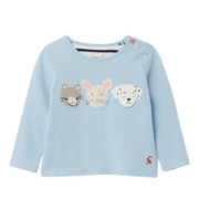 Joules Animal Faces világoskék hosszú ujjú baba felső