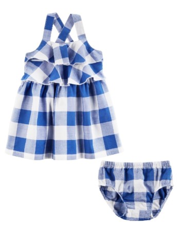 Carters kék kockás kislány ruha kisbugyival