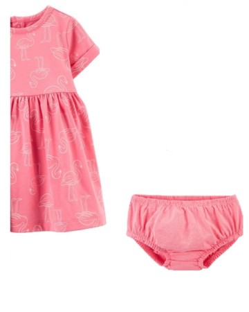 Carter's rózsaszín flamingó kislány ruha kisbugyival