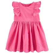 Carter's pink hímzett csipkés kislány nyári vászon ruha kis bugyival