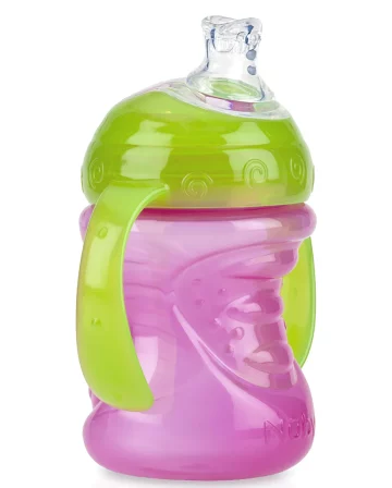 Nuby cseppmentes itatós pohár/ csőrös pohár pink / zöld