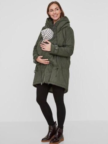 Mama Licious Tikka carry 3 az 1-ben kismama téli kabát babahordozáshoz is Zöld