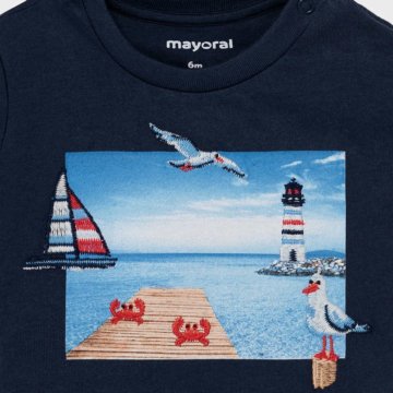 Mayoral hímzett tenger mintás kék rövid ujjú póló