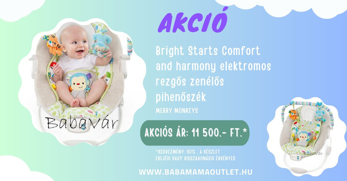 Bright Starts Comfort and harmony elektromos rezgős zenélős pihenőszék Merry Monkeys akció